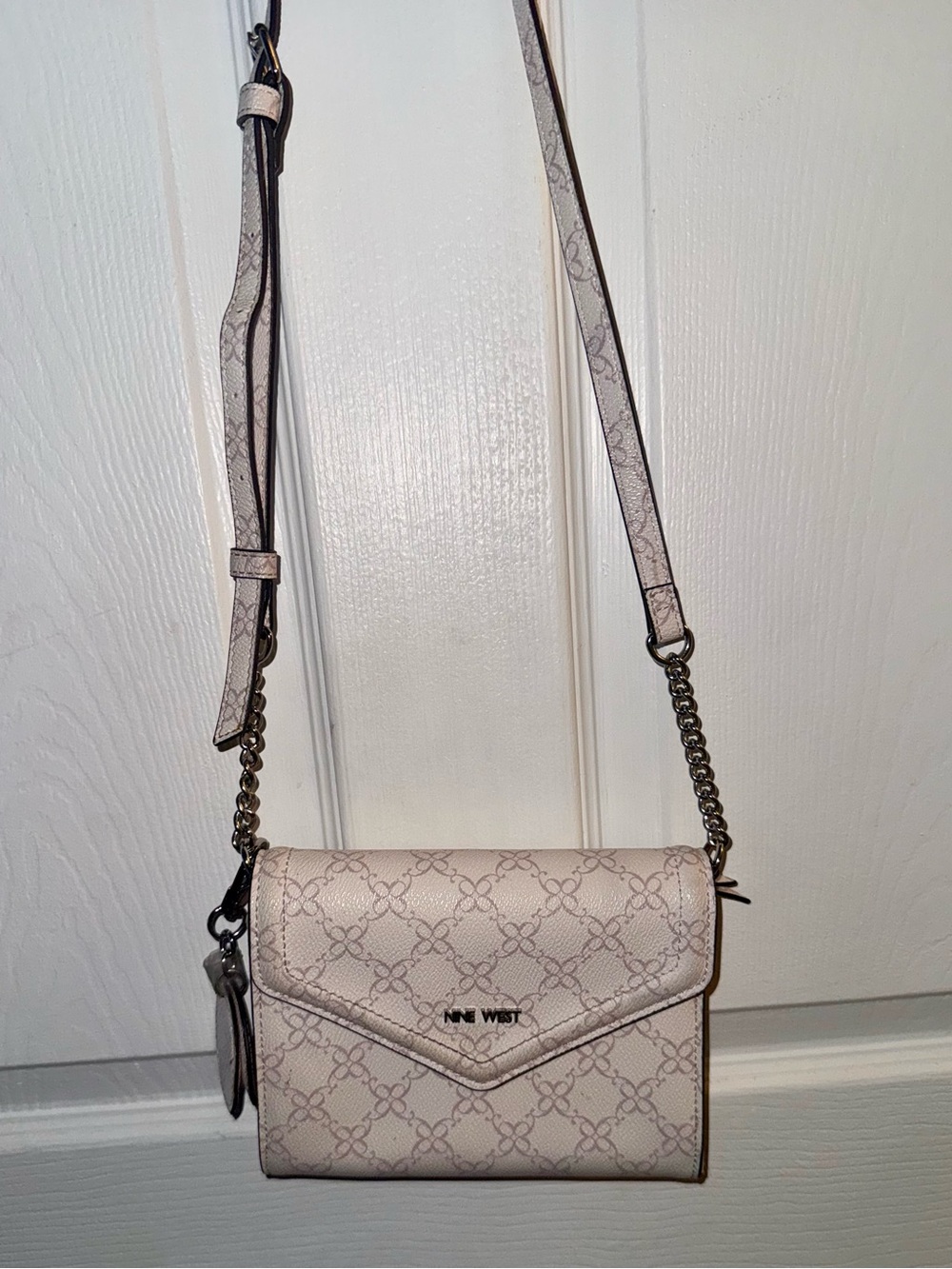 Nine West Pale Pink Patterned Crossbody Bag with Adjustable Chain Strap